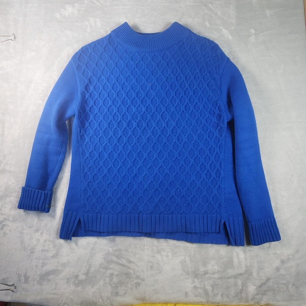 Talbots Blue Cable Knit Mock Neck Sweater Chunky Cotton Blend Size PS